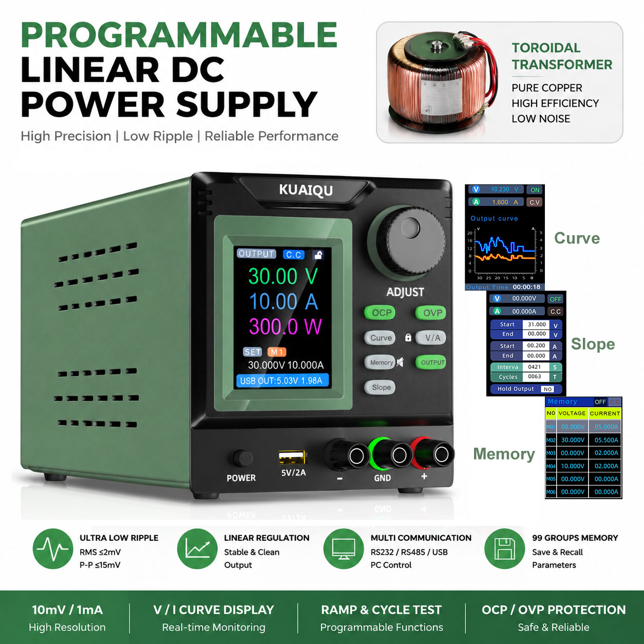 Programmable Linear Dc Power Supply 30V 10A - Low Noise Linear DC Power Supply