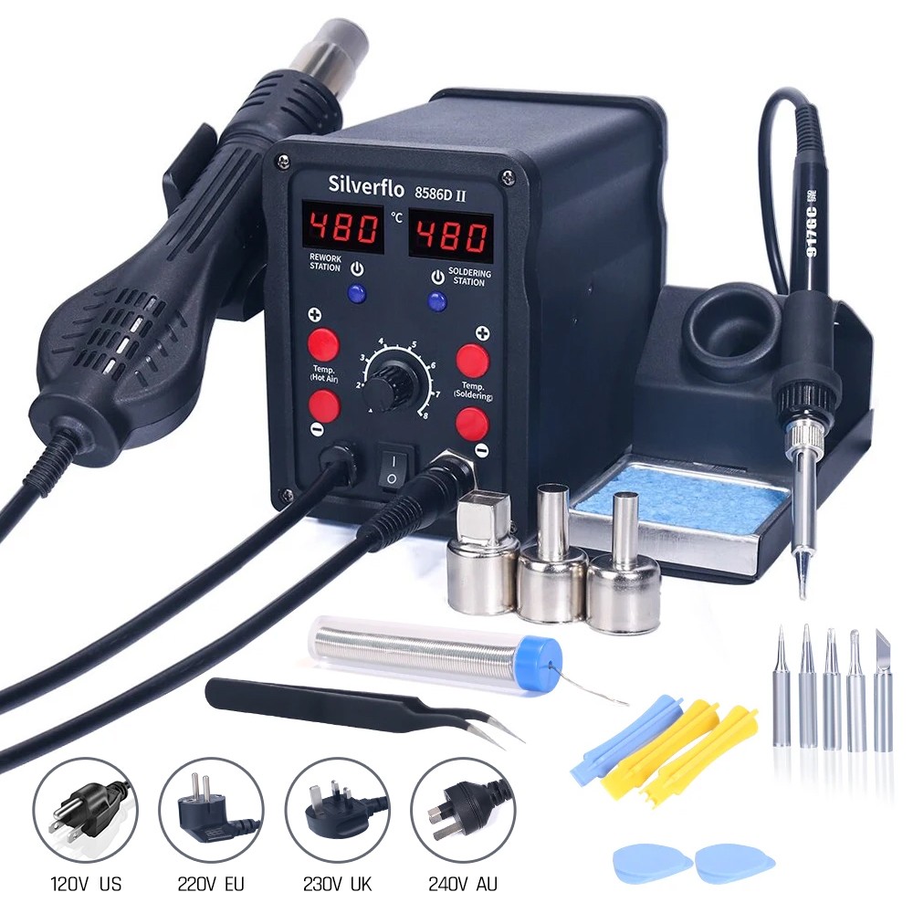 Silverflo 8586D Soldering Stat - Smd Rework Station Hot Air Soldering 2 In 1 review and price