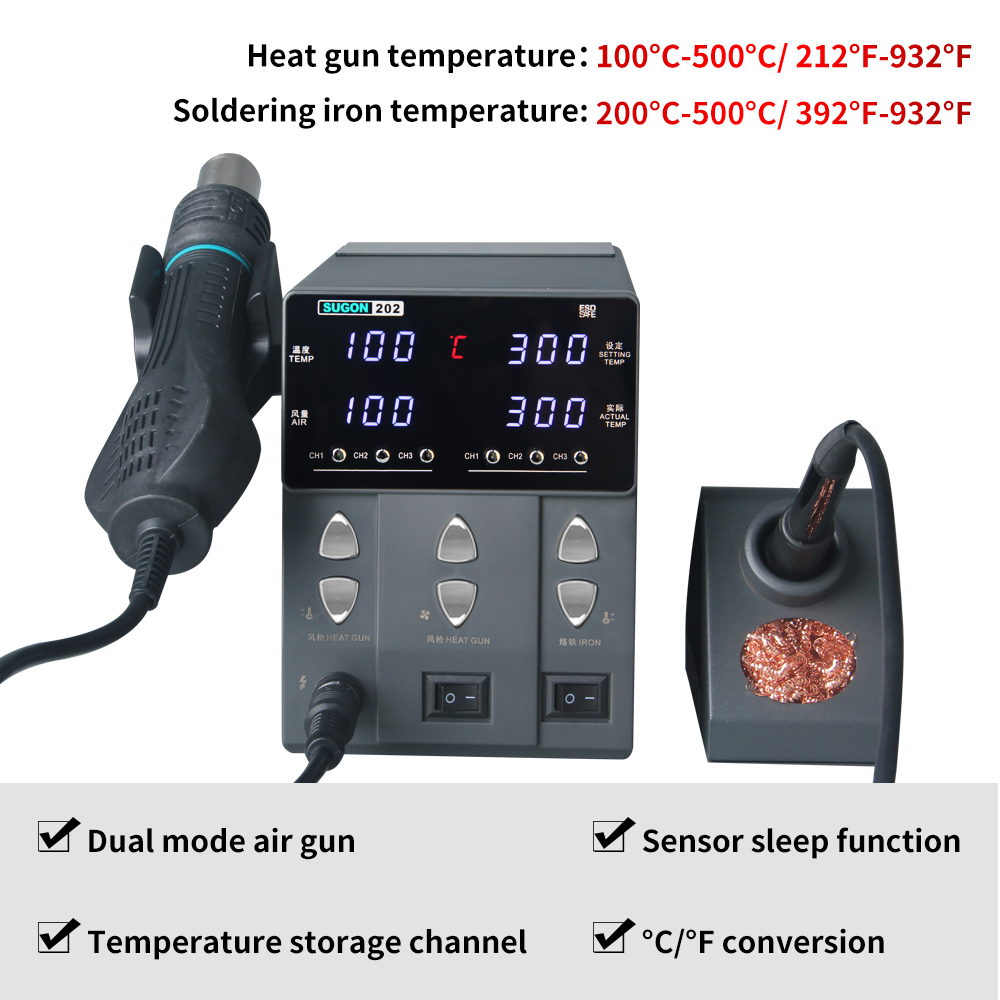 SUGON-202 760W 2 IN 1 Solderin - Smd Rework Station Hot Air Soldering 2 In 1 review and price
